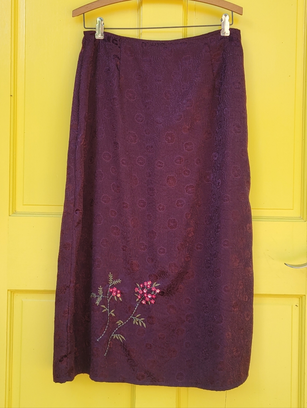 Vintage April Cornell Plum Jacquard Midi Skirt Romantic Cottagecore Size 27